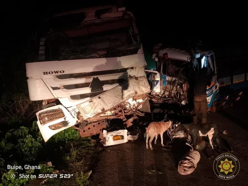One Resued After Fuel Tanker and KIA Rhino Collide on Buipe-Tamale Highway