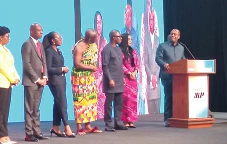 Thomas Ampem Nyarko (right), Deputy Minister of Finance, launching the MVP. With him are Kwesi Afreh Biney (3rd from right), Director-General of SSNIT, and other dignitaries