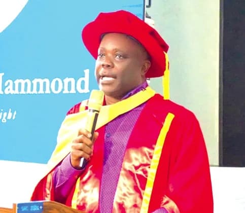 Prof. Felix N. Hammond, Chairman, Governing Council, Southshore University College, speaking at the congregation