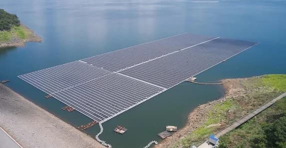 Aerial view of the Bui Power Authority (BPA) 5MWp floating solar Plant