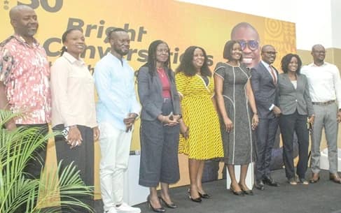 Richard Acheampong (3rd from right), Chief Home Officer, MTN Ghana, with Adwoa Afriyie Wiafe (4th from left), Chief Corporate Services and Sustainability Officer, MTN; Kobby Spiky Nkrumah (3rd from left), Tech Enthusiast, and other participants. Picture: ERNEST KODZI