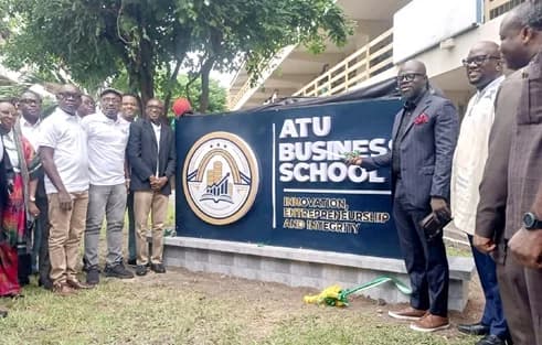 Prof. Ernest Kofi Abotsi (3rd from right ), Chairman of the Governing Council of the Accra Technical University, after cutting the tape to unveil the School of Business