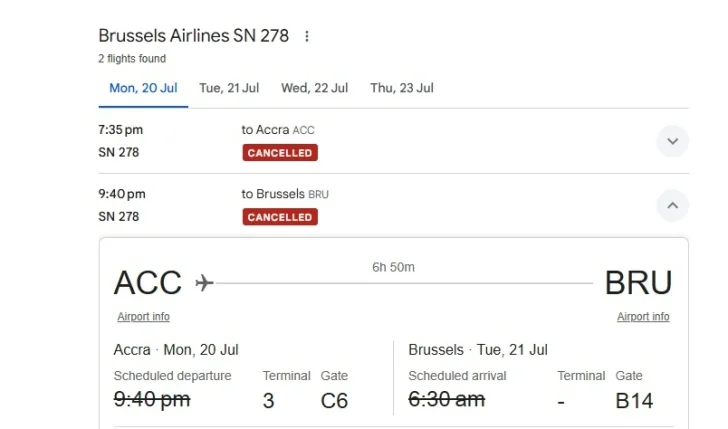 Brussels Airlines flight returns to Accra minutes after take-off over technical fault