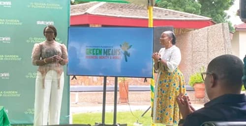 Joyce Bawah Mogtari (left), Special Aide to the President, launching the 14th Ghana Garden and Flower Show. With her is Esther Cobbah, CEO, Stratcomm Africa, organiser of the event