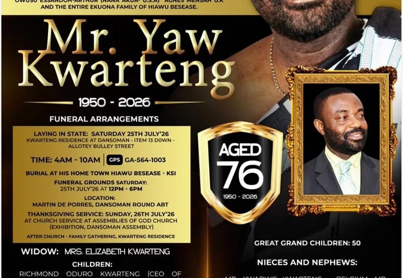 Funeral Arrangements Announced for Yaw Kwarteng and Sampson Hayford Jnr in July and August 2026