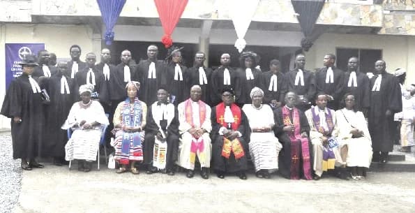 Rev. Dr Agbeko (seated, middle) with some pastors and elders of the church, representatives of the Eglise Evangelique Presbyterienne du Togo and the newly ordained pastors