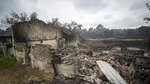 Lorena Sopena Lopez/Anadolu via Getty Image Rubble of burnt houses in the Gironde region of France.
