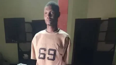 Nigerian Army Arrested Nigerian Army Private Mohammed Yusuf wearing a T shirt with 69 written on it