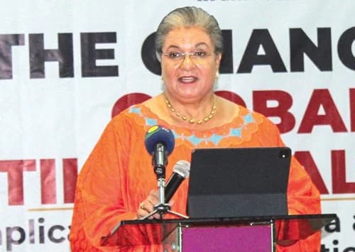 Hanna Tetteh (right), UN Envoy to Libya, delivering the lecture. Picture: ERNEST KODZI