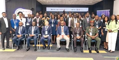 Divine Selase Agbeti (seated 2nd from right), Director-General of the CSA; Mohammed Adams Sukparu ( seated 3rd from right), Deputy Minister of Communication, Digital Technology and Innovations; Pavel Bílek (seated 3rd from left), Ambassador of the Czech Republic to Ghana; and other dignitaries and participants in the event
