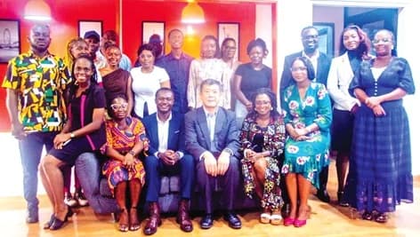 Cong Song (seated 3rd from right), the Chinese Ambassador to Ghana, with the media personnel at the forum