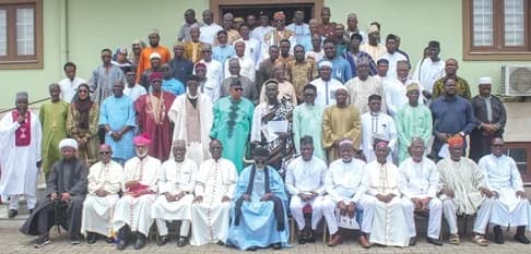 Sheikh Usmanu Nuhu Sharubutu (seated 6th from left), National Chief Imam, with Most Rev. Matthew Kwasi Gyamfi (5th from left), President, Catholic Bishops Conference; Baba Jamal (4th from left), MP, Ayawaso East Constituency; Ahmed Ibrahim (6th from right), Minister of Local Government, Chieftaincy and Religious Affairs, some dignitaries and participants. Picture: ERNEST KODZI