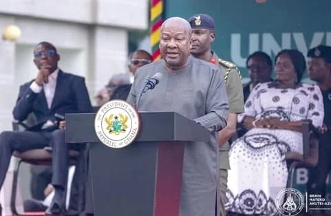 President John Dramani Mahama speaking at the unveiling of cenotaph in memory of Dr Edward Omane Boamah, former Defence Minister