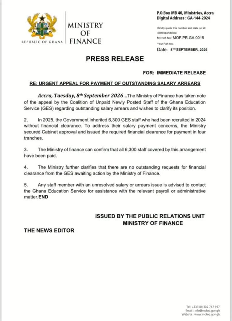 Ministry of Finance Confirms Full Payment of 6,300 GES Staff Recruited Without Initial Clearance