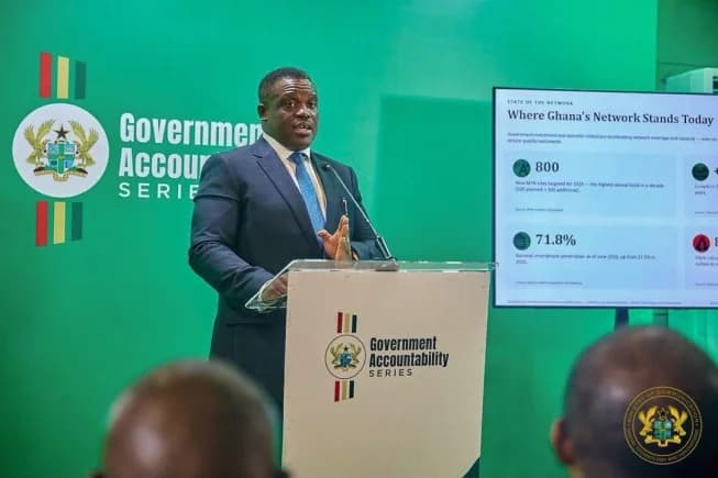 Samuel Nartey George, Minister of Communication, Digital Technology and Innovations, speaking during the Government Accountability Series