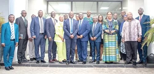 Prof. Vincent Bagire (6th from left), Leader of the Ugandan delegation; Ernest Thompson (7th from left), Board Chairman, Petroleum Commission; Emeafa Hardcastle (3rd from right), CEO, Petroleum Commission, with other members of the two boards