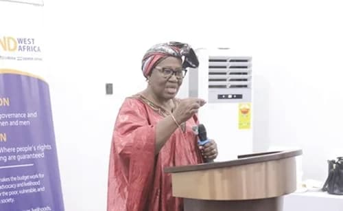 Janet Adama Mohammed, Board Chair, SEND Ghana, addressing participants in the dialogue. Picture: EDNA SALVO KOTEY