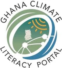 The logo for the Ghana Climate Literacy Portal (GCLP), featuring a circular design with a map of Ghana and a sun icon. The color palette includes shades of green and blue, symbolizing environmental and climate themes.