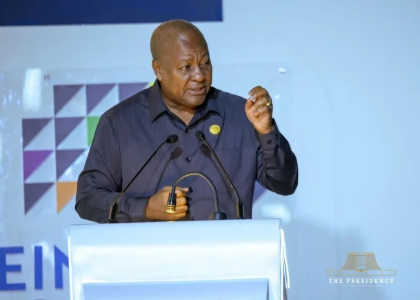 President John Dramani Mahama speaking at the Alamein Africa Forum in El Alamein in Egypt.