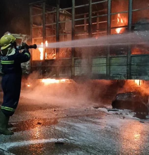 Kia Rhino truck fire destroys GH₵800,000 in goods on Apedwa-Kibi road