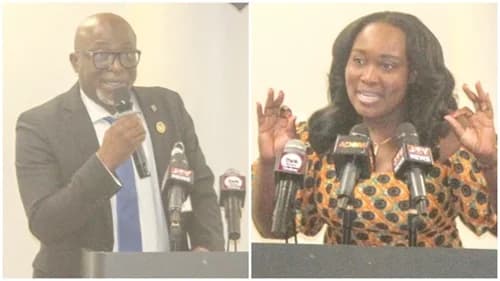 Dr Abdul-Samed Tanko, CEO, UGMC, addressing the gathering, Yvonne Ohui Maccarthy, Head, Institute of Customer Service Professionals, delivering the keynote address