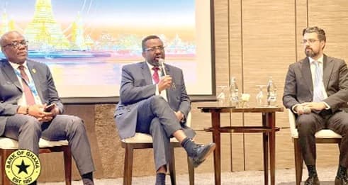 Dr Johnson Pandit Asiama (middle), Governor, BoG, speaking at the event