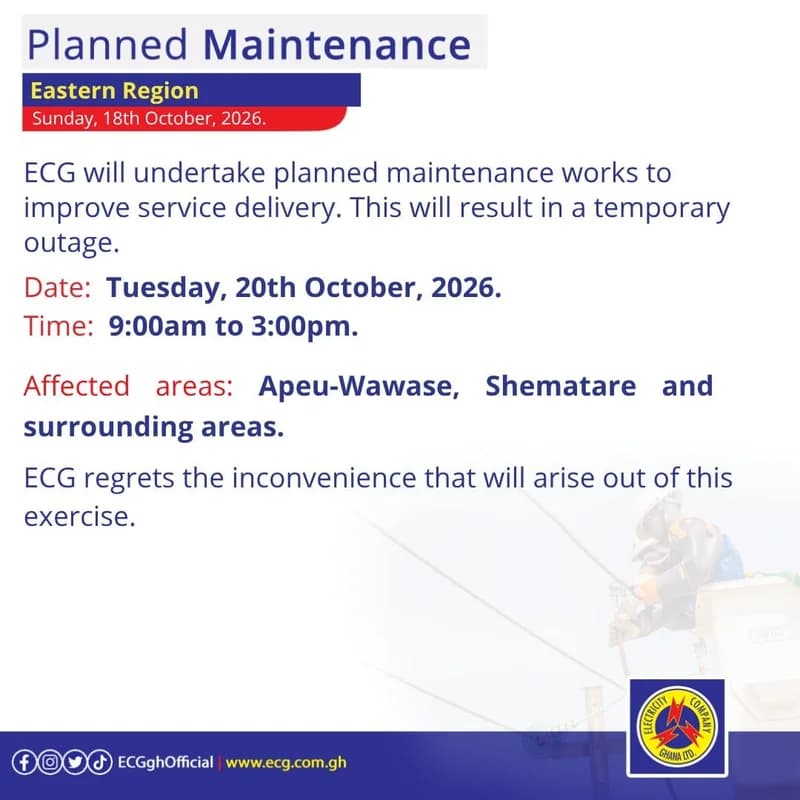 ECG schedules maintenance outages in Eastern and Central regions