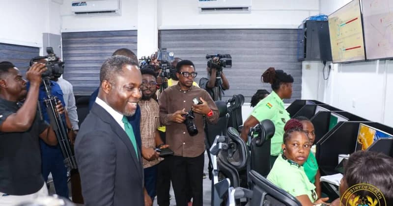 Kwabena Mintah Akandoh inspects bed tracking system at Ridge Hospital