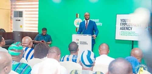 Malik Basintale, Chief Executive Officer, Youth Employment Agency, speaking at the Government Accountability Series in Accra